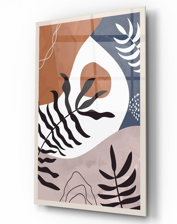 Soyut Yapraklar Cam Tablo