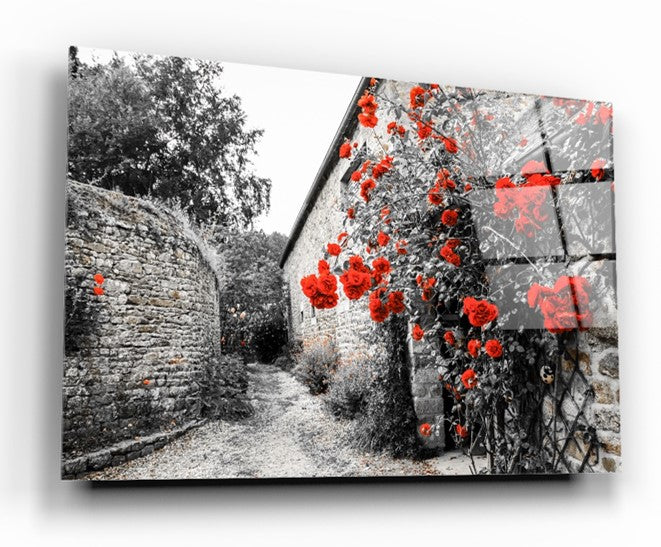 Çiçekli Duvar Cam Tablo