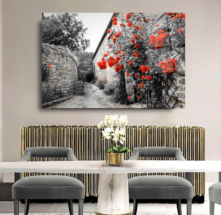 Çiçekli Duvar Cam Tablo