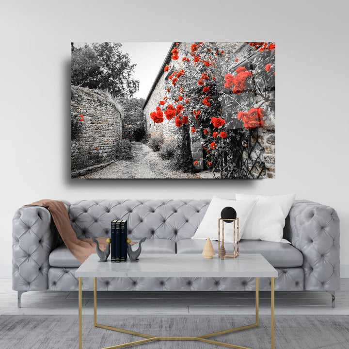 Çiçekli Duvar Cam Tablo