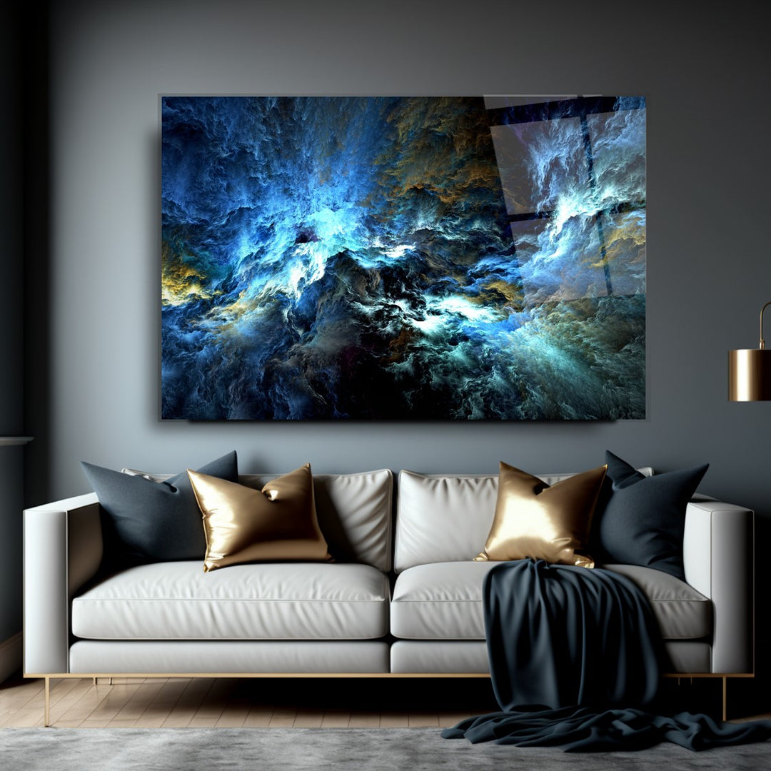 Soyut Mavi Cam Tablo