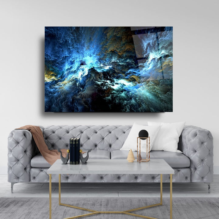 Soyut Mavi Cam Tablo