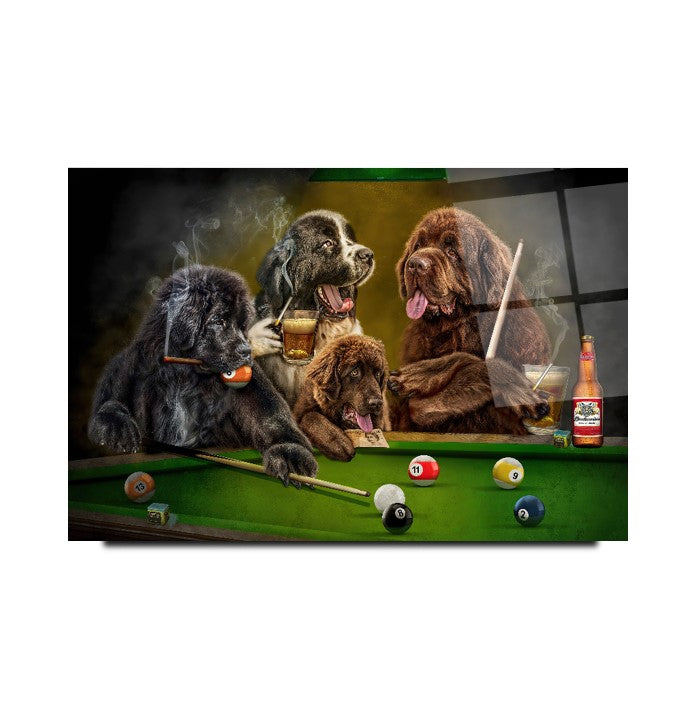 Bilardo ve Köpekler Cam Tablo