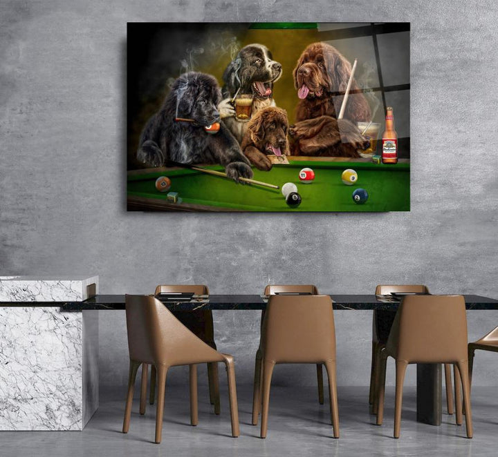 Bilardo ve Köpekler Cam Tablo