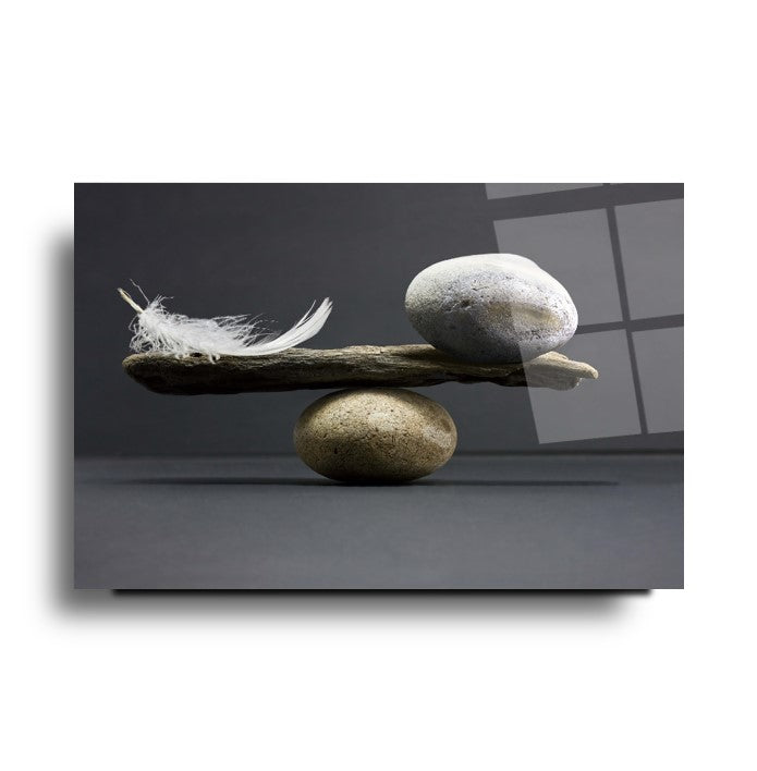 Taş ve Tüy Denge Cam Tablo