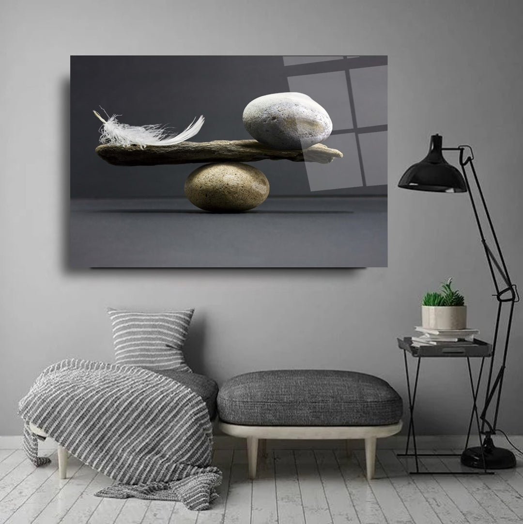 Taş ve Tüy Denge Cam Tablo