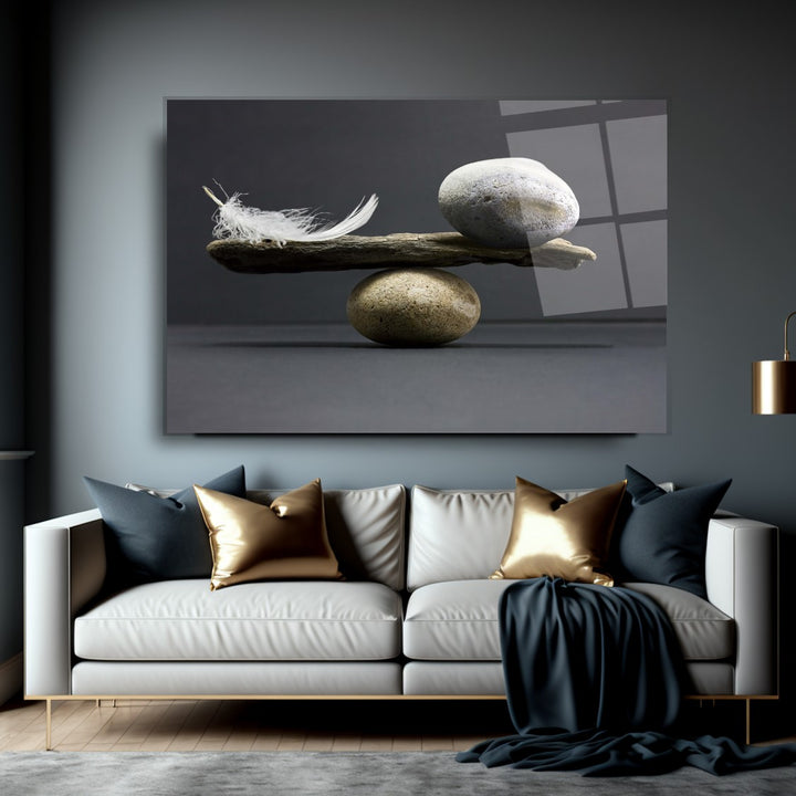 Taş ve Tüy Denge Cam Tablo
