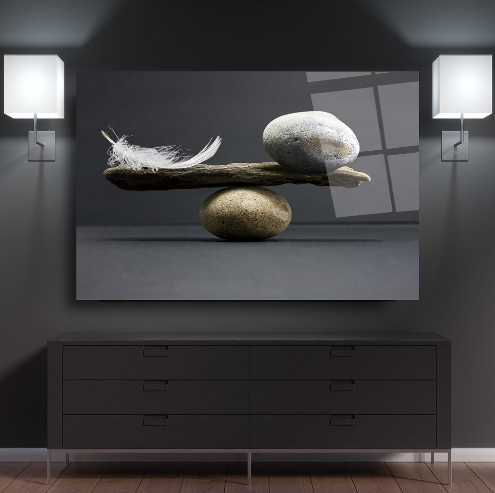 Taş ve Tüy Denge Cam Tablo