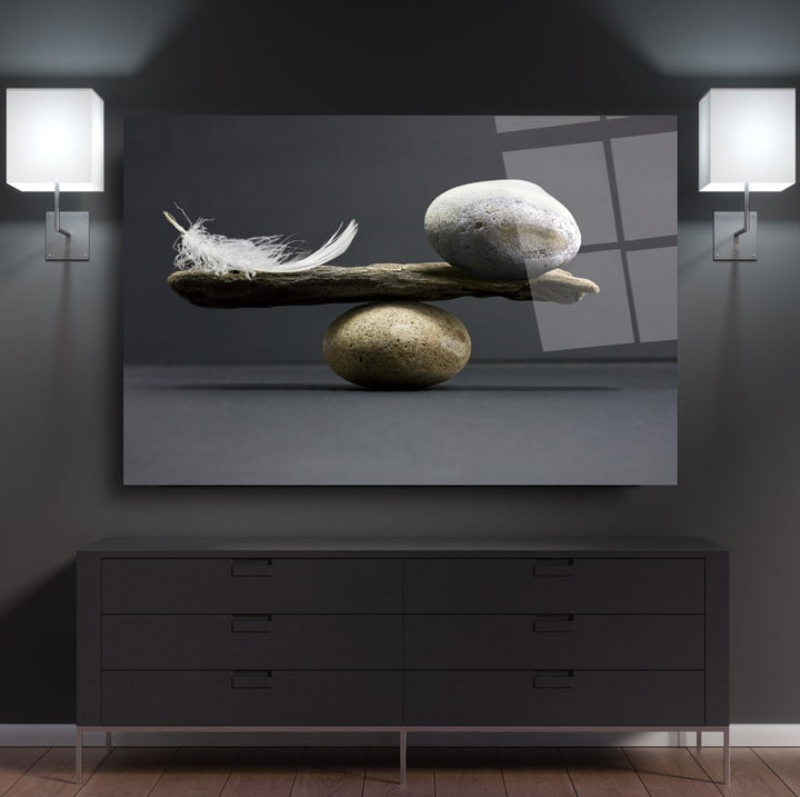 Taş ve Tüy Denge Cam Tablo