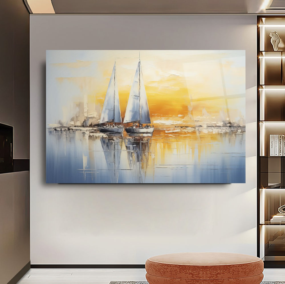 Yelkenli Gemiler Cam Tablo