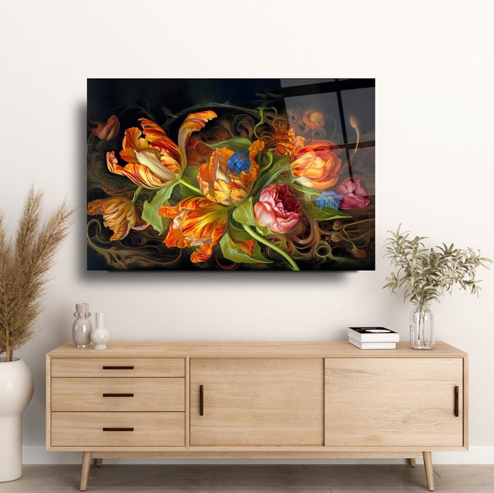 Çiçekler Cam Tablo