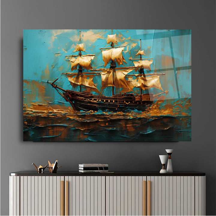 Yelkenli Gemi Cam Tablo