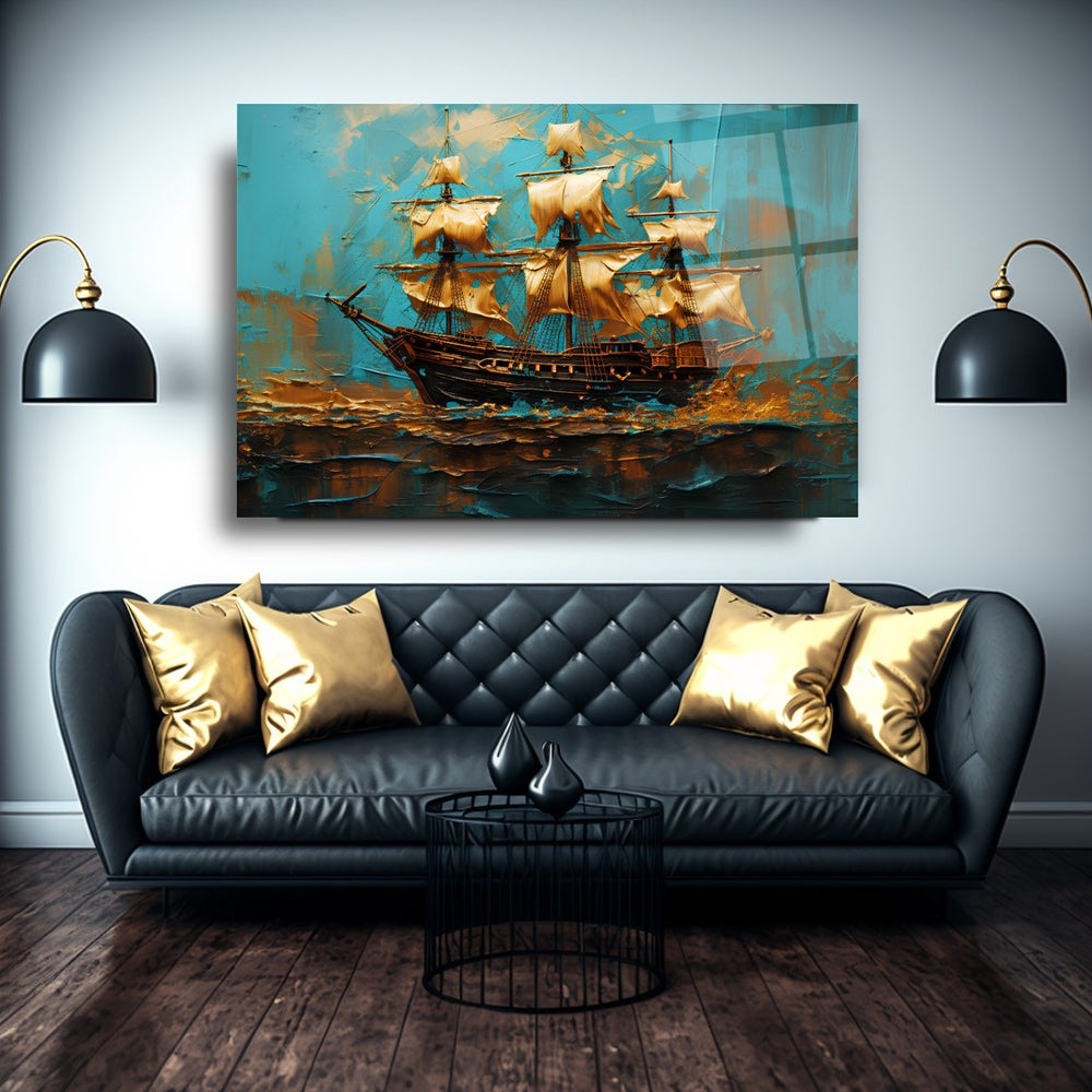 Yelkenli Gemi Cam Tablo