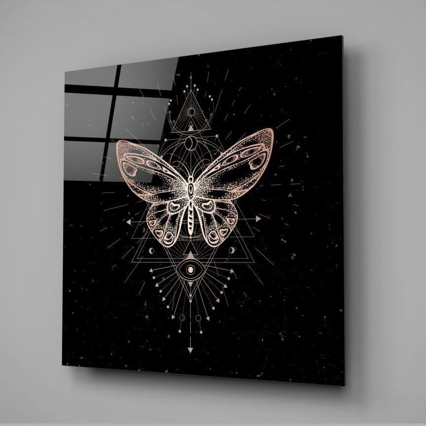 Da Vinci Tarzı Kelebek Cam Tablo No:3058