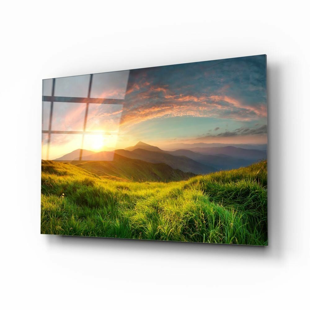 Dağ Manzara Cam Tablo No:1003