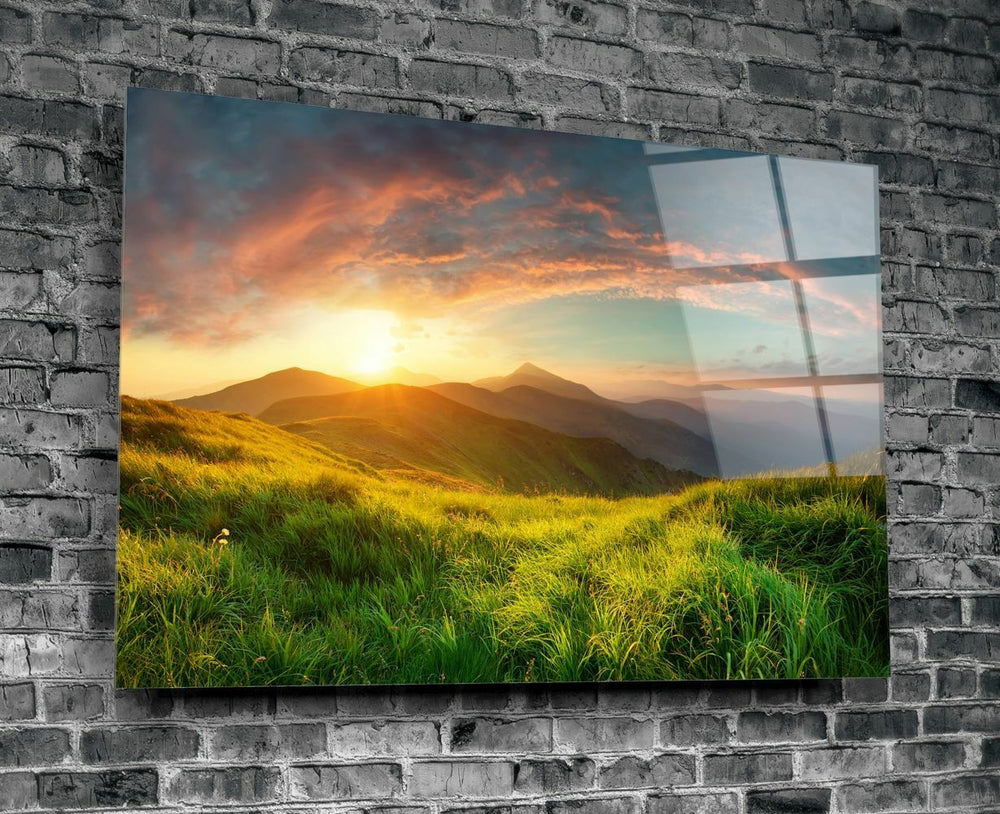 Dağ Manzara Cam Tablo No:1003