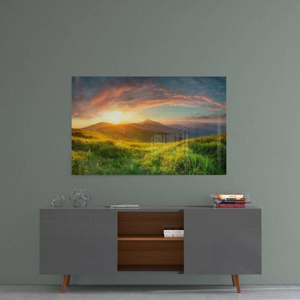 Dağ Manzara Cam Tablo No:1003