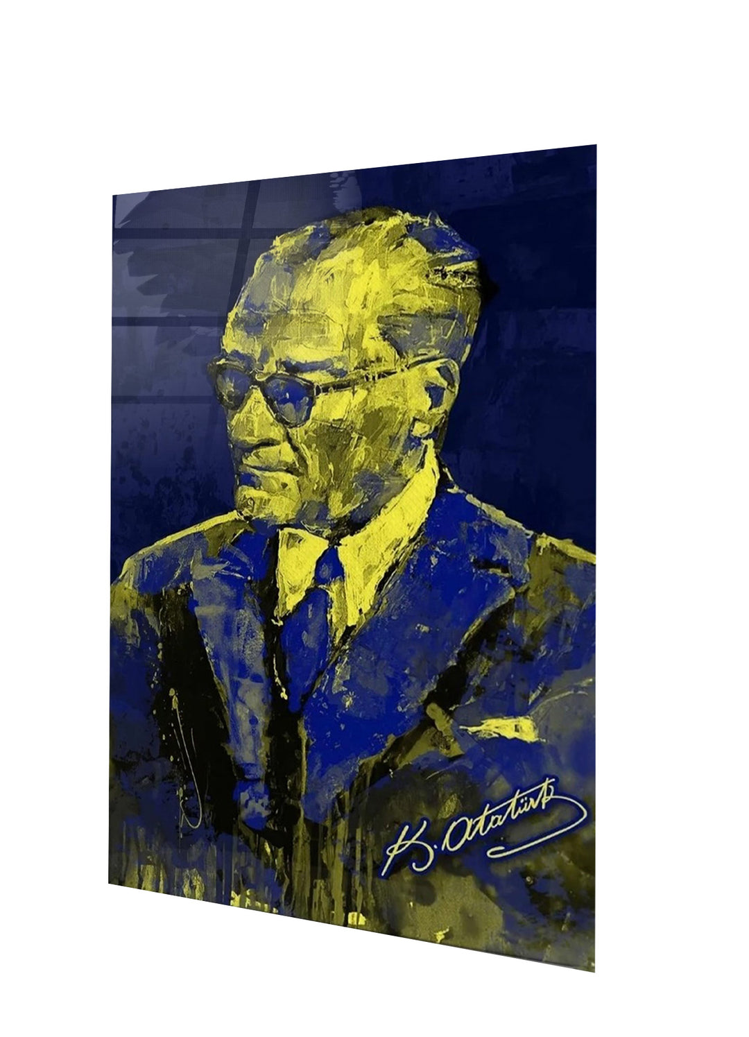 Sarı Lacivert Atatürk Cam Tablo