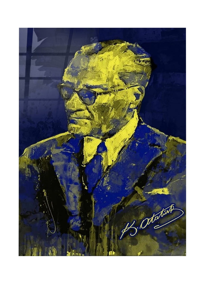 Sarı Lacivert Atatürk Cam Tablo