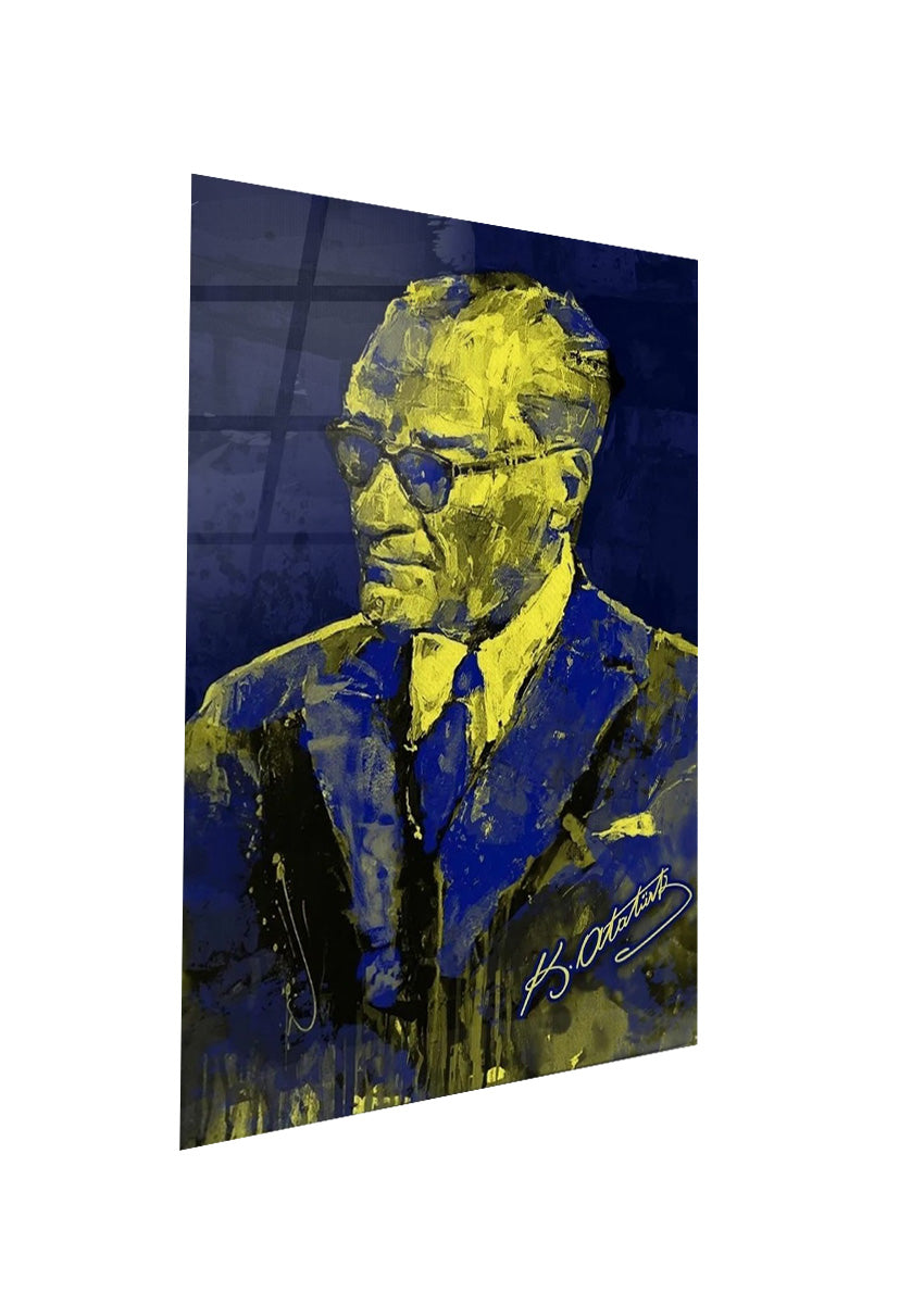 Sarı Lacivert Atatürk Cam Tablo