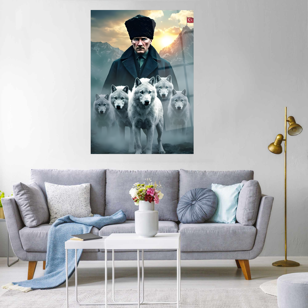 Atatürk ve Bozkurtlar Cam Tablo Türk-4