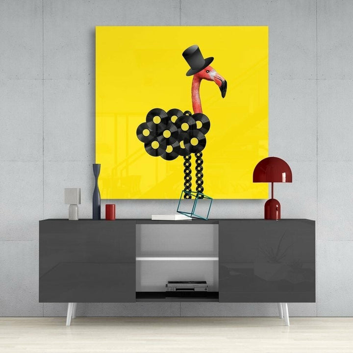 Flamingo Duruşu Cam Tablo