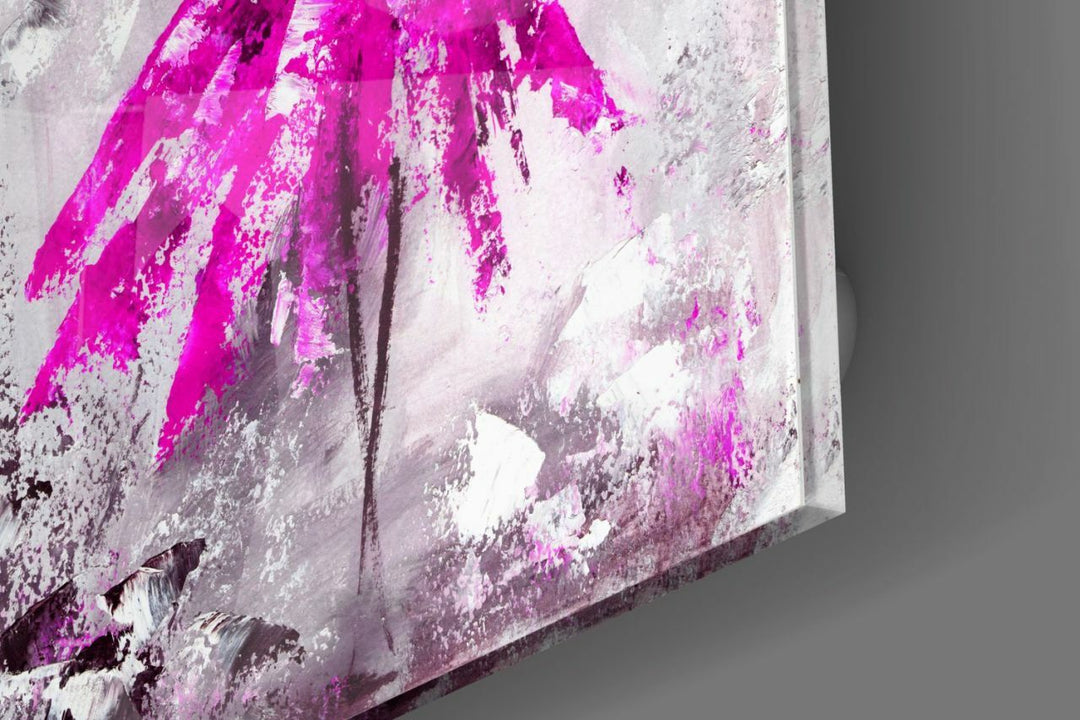 Fuşya Etekli Kadın Cam Tablo