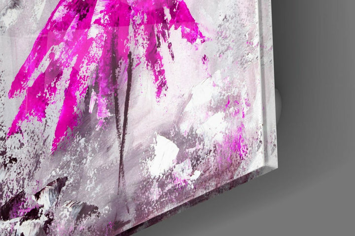 Fuşya Etekli Kadın Cam Tablo