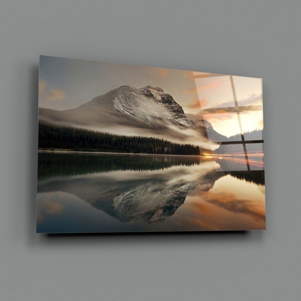 Göl ve Dağ Manzara Cam Tablo