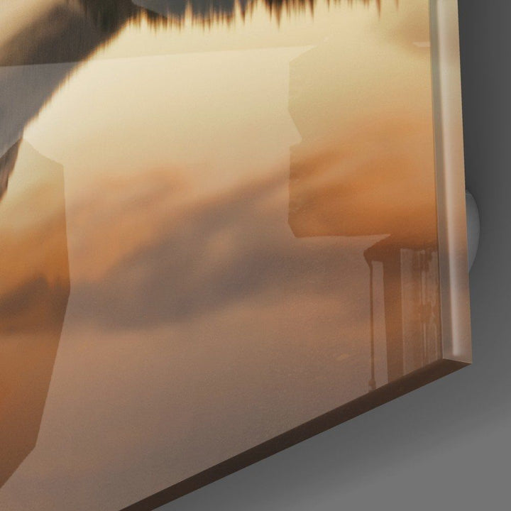 Göl ve Dağ Manzara Cam Tablo