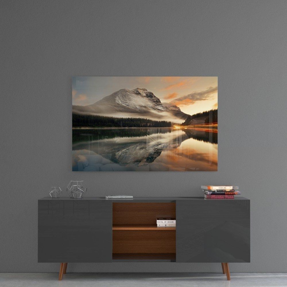 Göl ve Dağ Manzara Cam Tablo