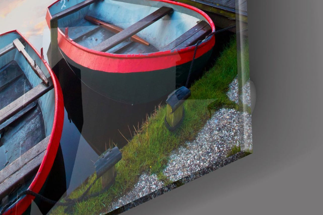 Göl ve Kayıklar Manzara Cam Tablo