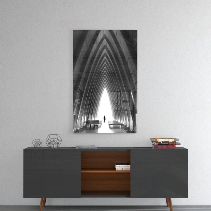 Gri Şehir Manzarası Cam Tablo