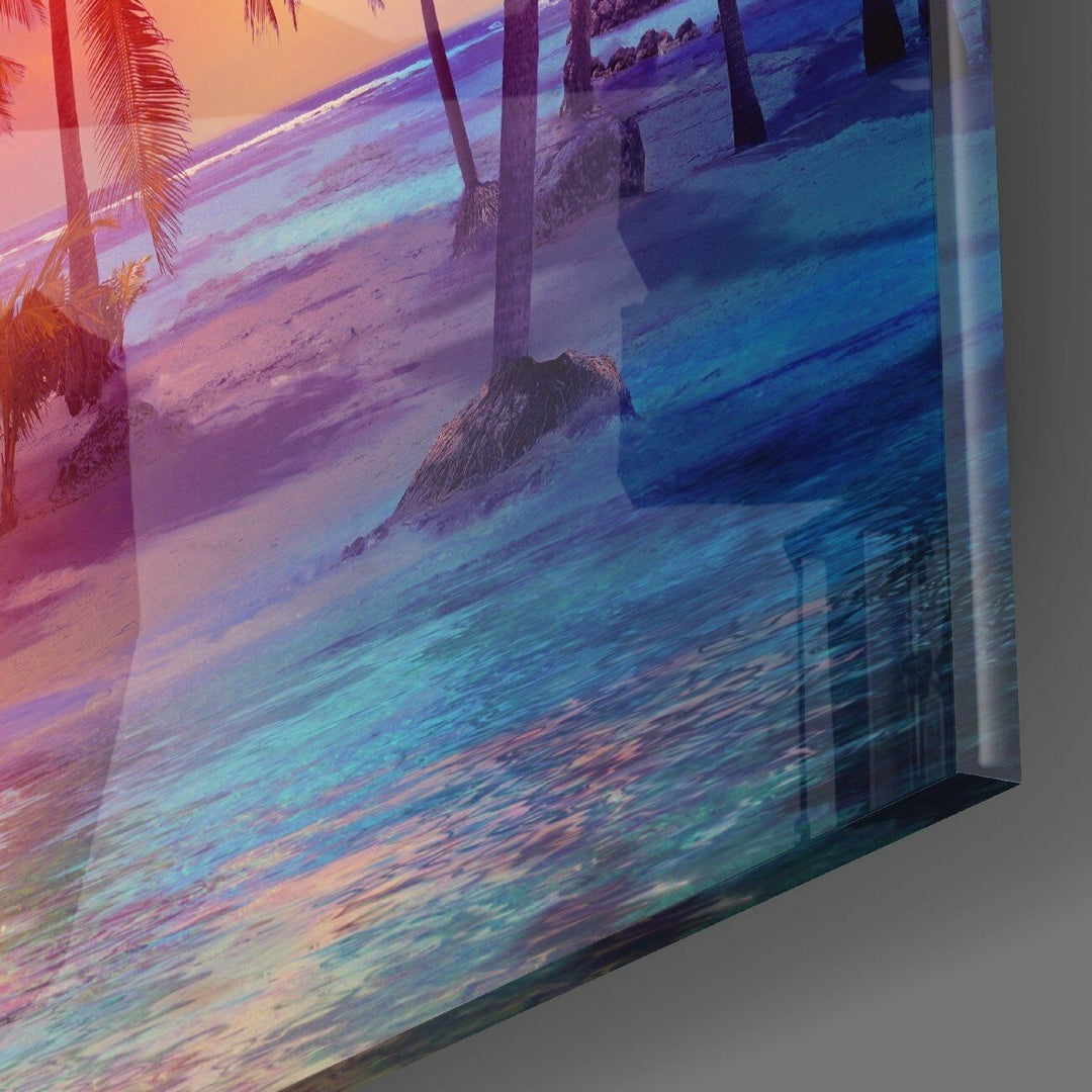 Günbatımı ve Palmiyeler Cam Tablo