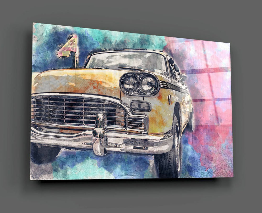 İllüstrasyon Taksi Cam Tablo