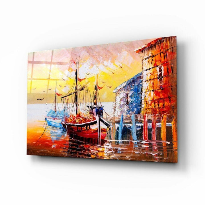 İlüstrasyon Gemiler Cam Tablo