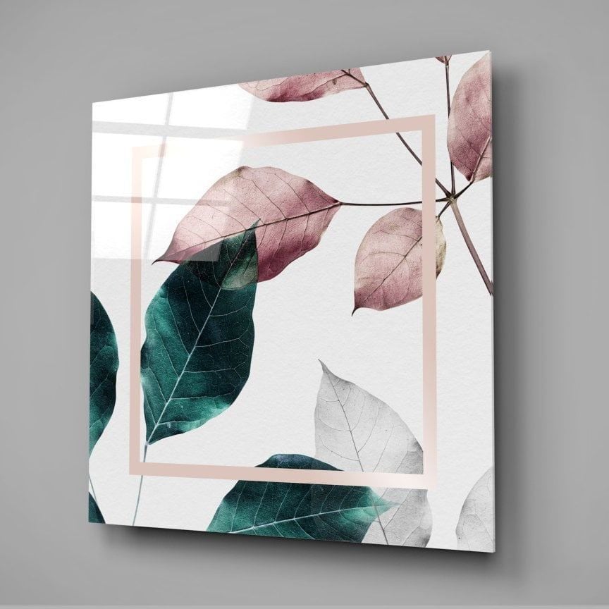 İskandinav Tarzı Yapraklar Cam Tablo