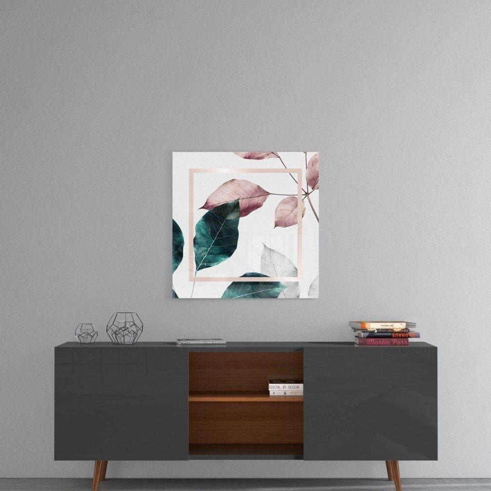 İskandinav Tarzı Yapraklar Cam Tablo