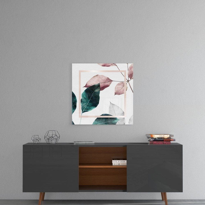 İskandinav Tarzı Yapraklar Cam Tablo