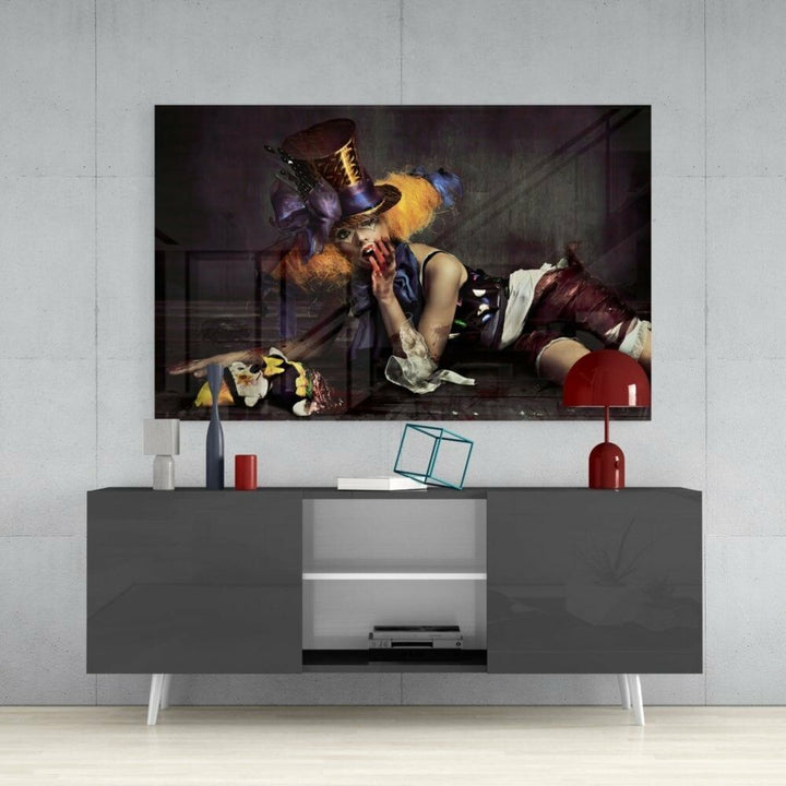 Kadın Palyaço Cam Tablo