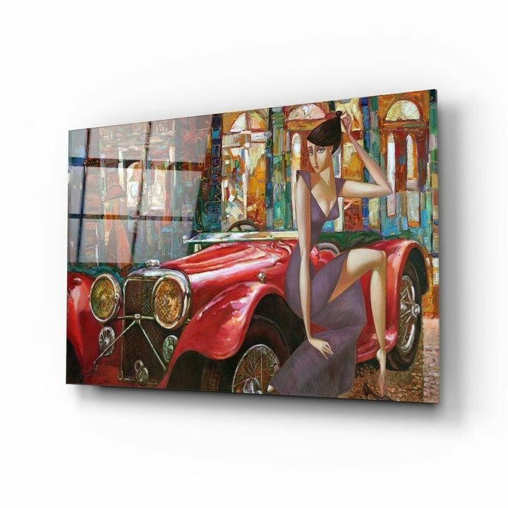 Kadın ve Araba Cam Tablo