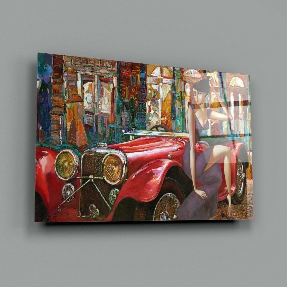 Kadın ve Araba Cam Tablo