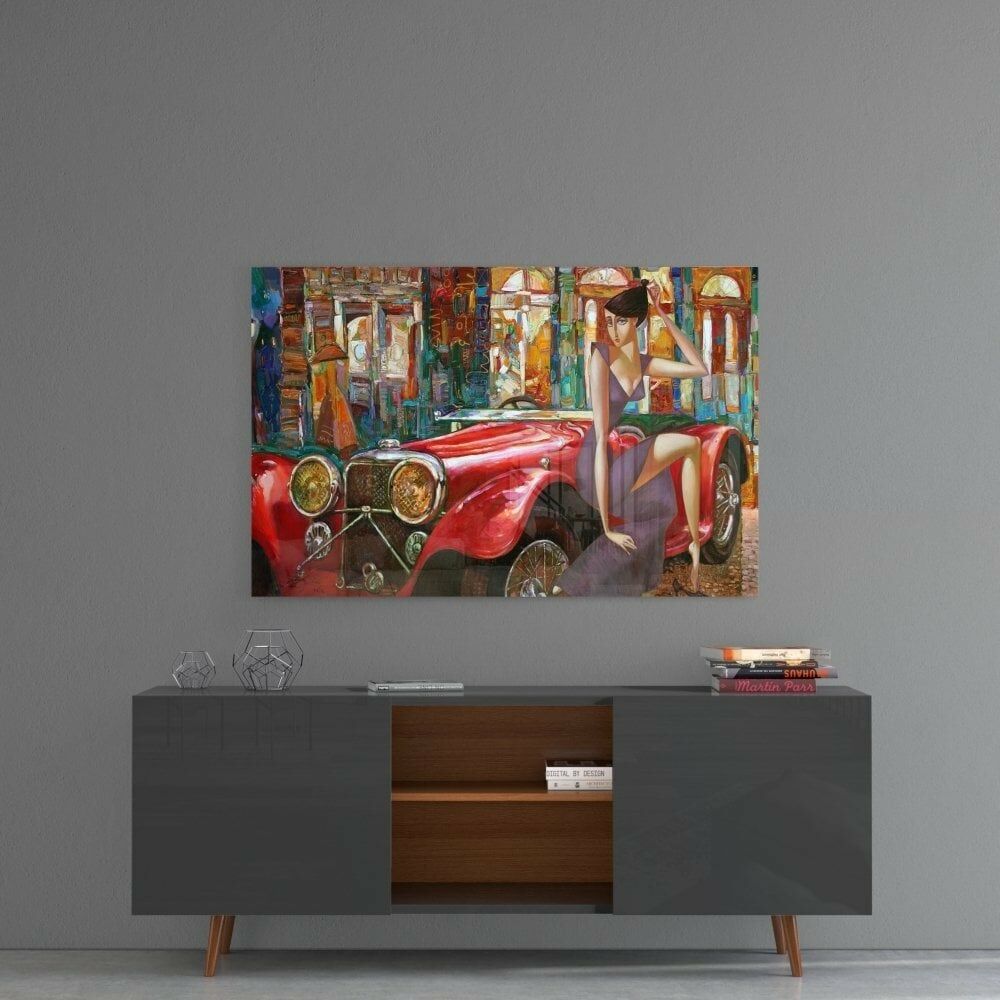 Kadın ve Araba Cam Tablo