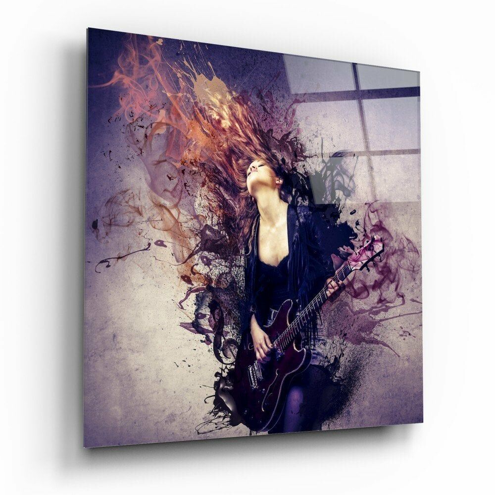 Kadın ve Gitar Cam Tablo