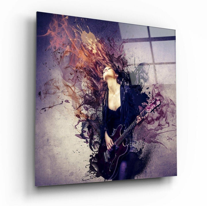 Kadın ve Gitar Cam Tablo