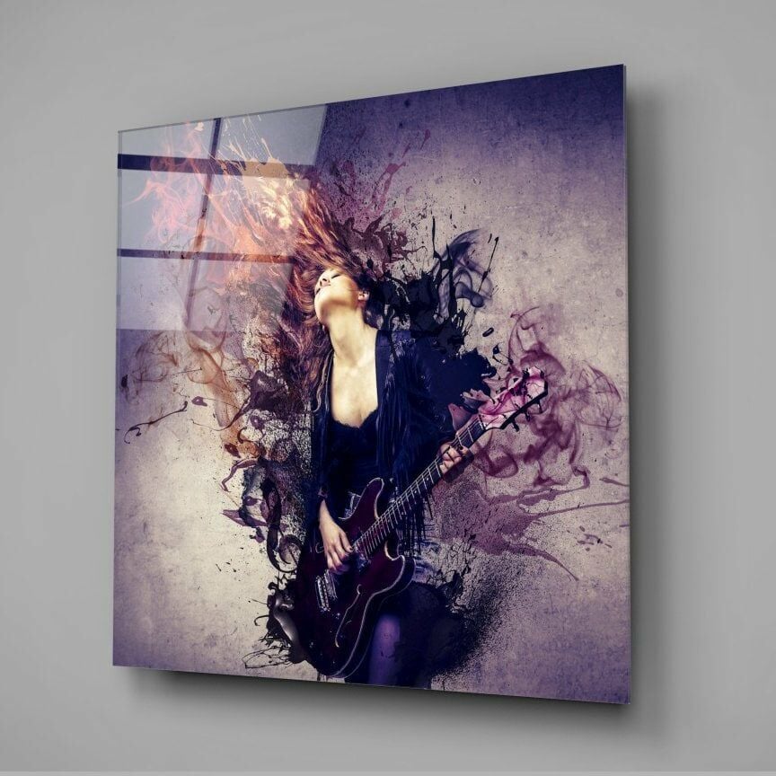 Kadın ve Gitar Cam Tablo