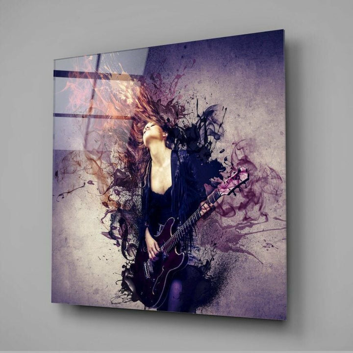 Kadın ve Gitar Cam Tablo