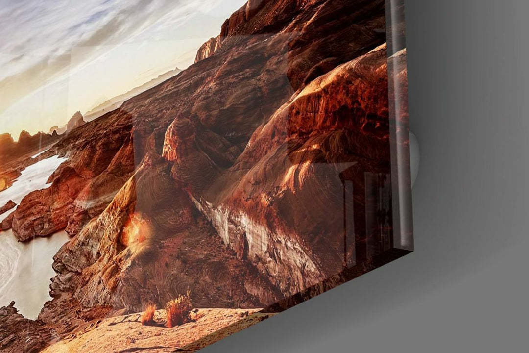 Kanyon ve Gün Batımı Cam Tablo