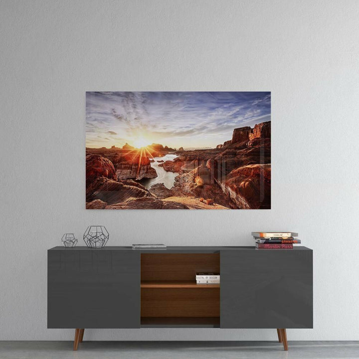 Kanyon ve Gün Batımı Cam Tablo