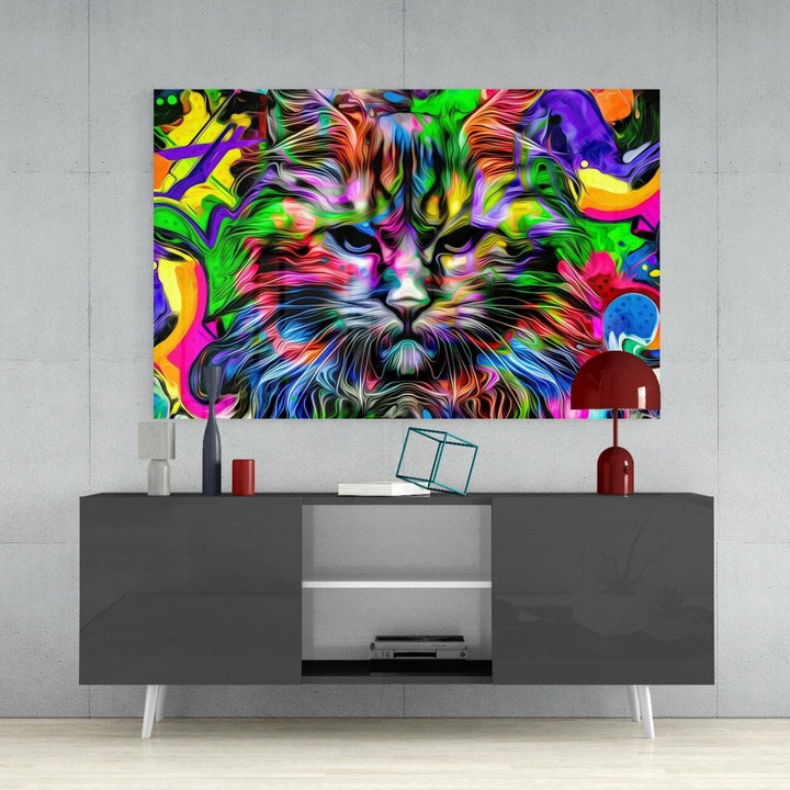 Kedi Kuşağı Cam Tablo